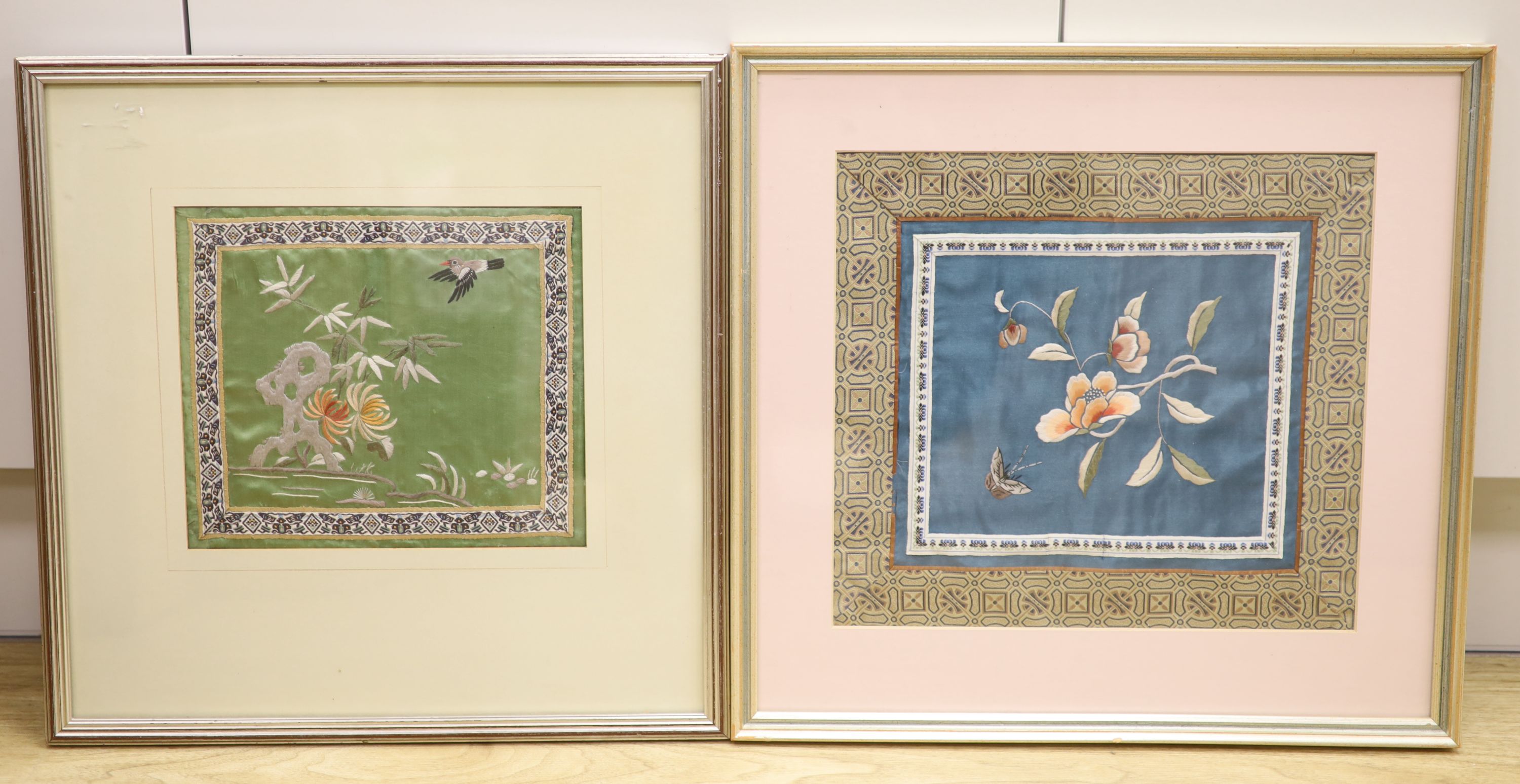 A pair of Chinese silk embroidered pictures